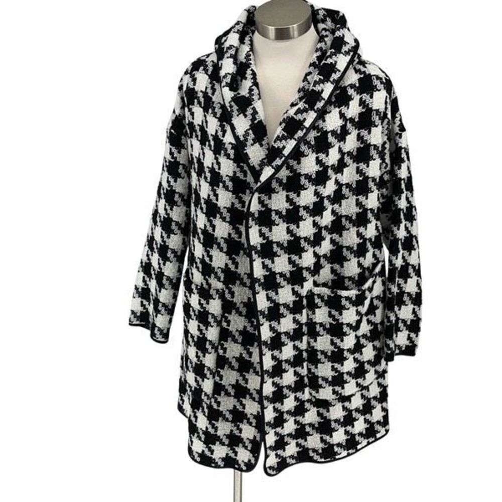 Biancoghiaccio Womens Woven Houndstooth Hooded Coat Black White Size Italian‎ 42